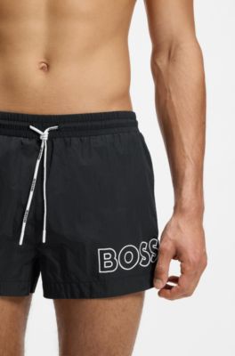 Swim shorts with outline logo print, Black