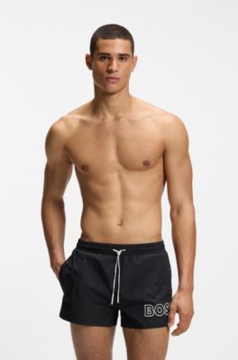 Swim shorts with outline logo print, Black