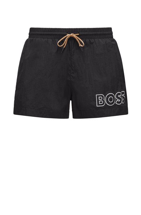 Quick-drying swim shorts with outline logo, Black