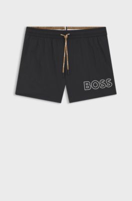 Swim shorts with outline logo print, Black