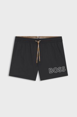 Swim shorts with outline logo print, Black
