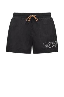 Hugo Boss Quick-drying Swim Shorts With Outline Logo In Black
