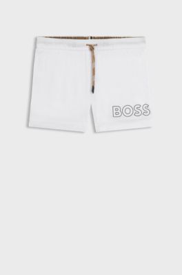 Swim shorts with outline logo print, White