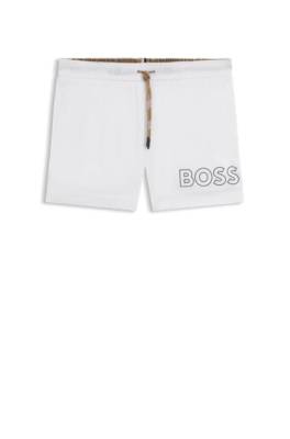 Hugo Boss Quick-drying Swim Shorts With Outline Logo In White
