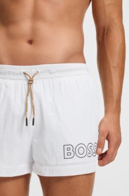 Swim shorts with outline logo print, White