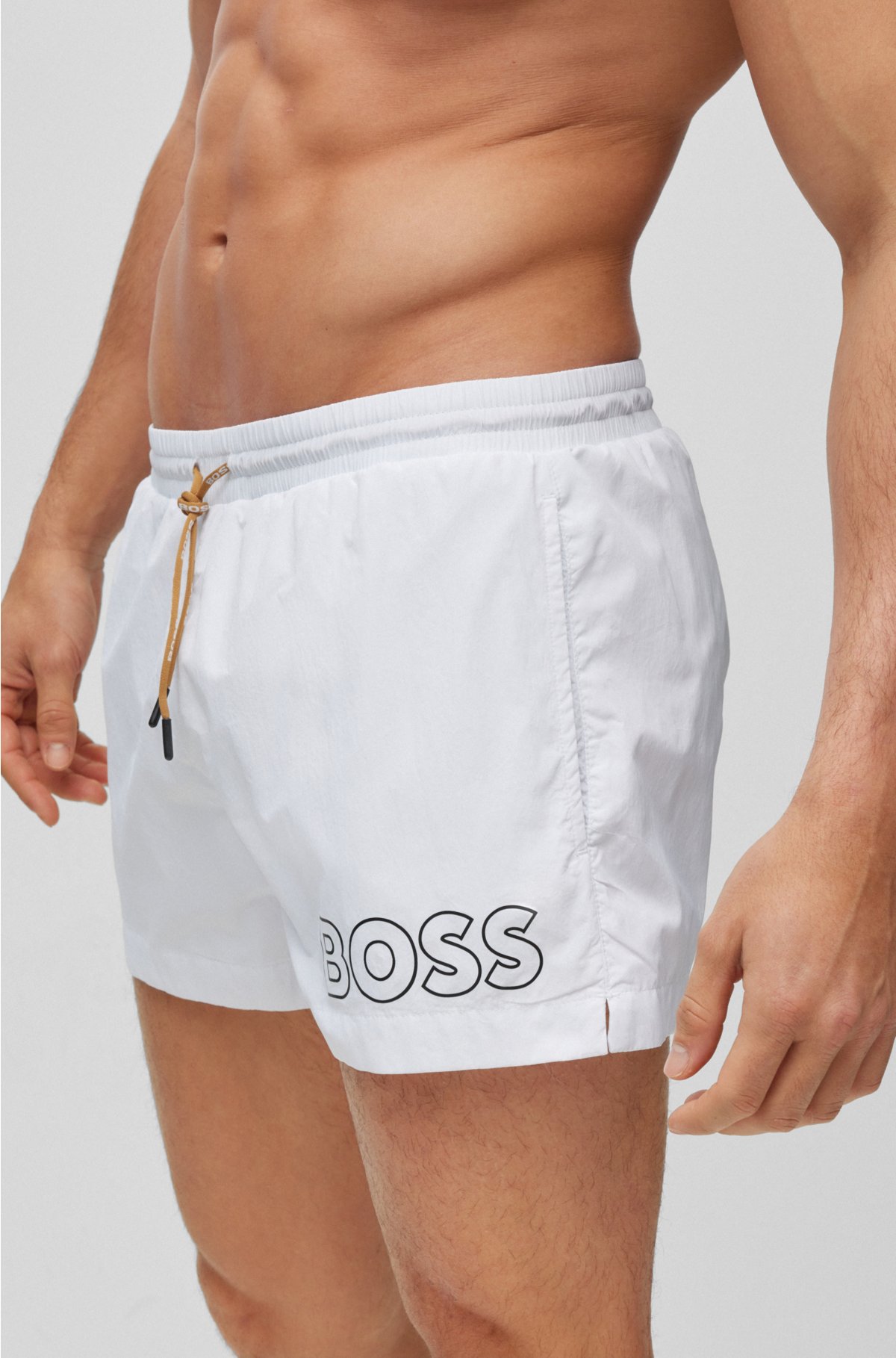 Quick-drying swim shorts with outline logo, White