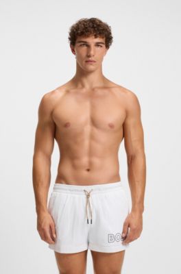 Swim shorts with outline logo print, White