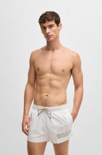 Quick-drying swim shorts with outline logo, White