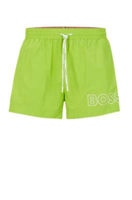 Hugo Boss Quick-drying Swim Shorts With Outline Logo In Green