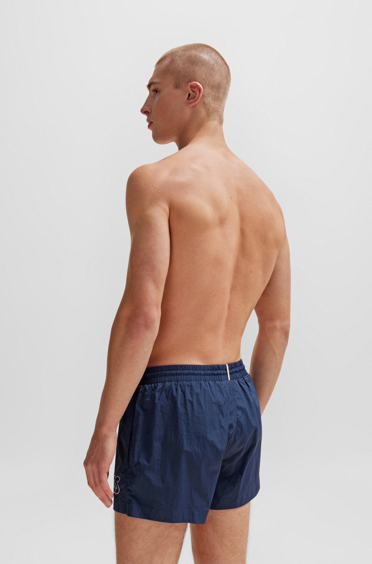 Quick-drying swim shorts with outline logo, Dark Blue