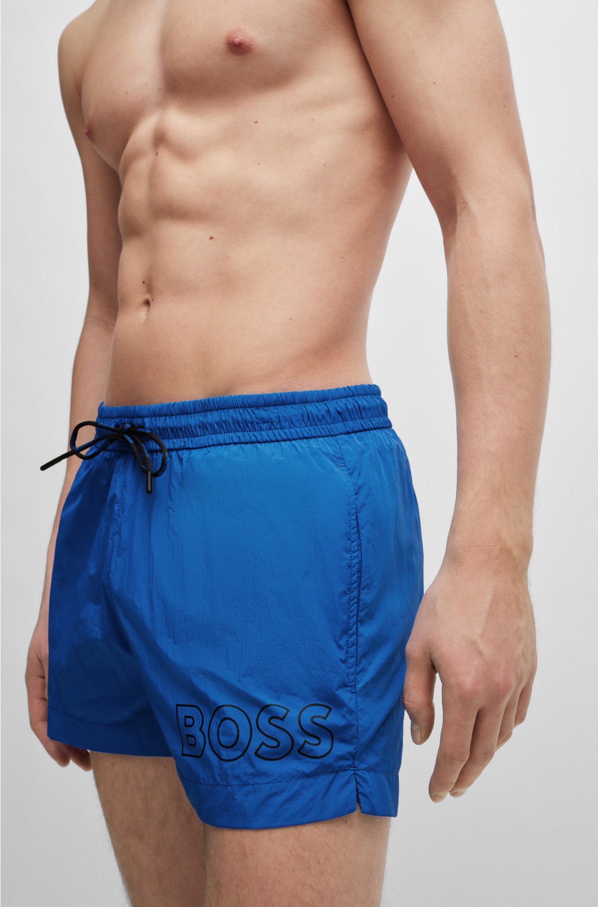 Quick-drying swim shorts with outline logo, Blue