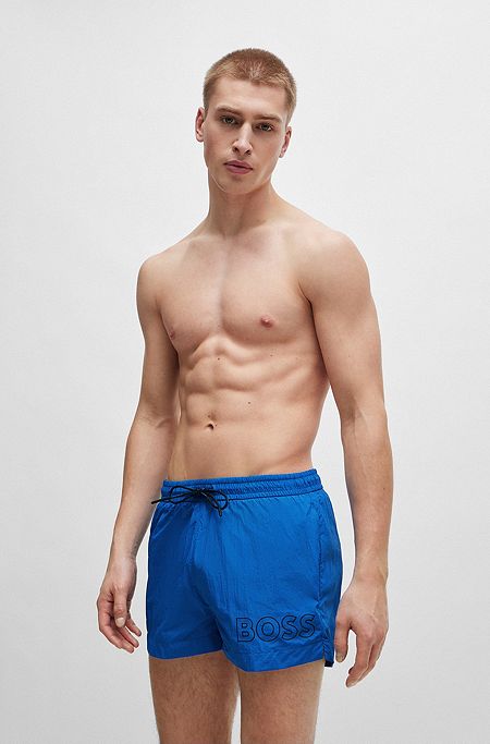 Quick-drying swim shorts with outline logo, Blue