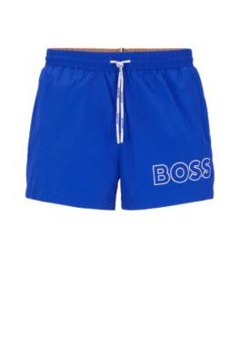 Hugo Boss Quick-drying Swim Shorts With Outline Logo In Blue