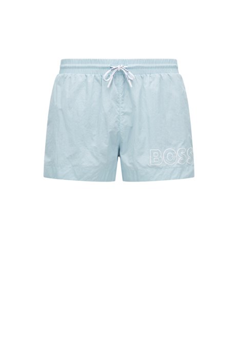 Quick-drying swim shorts with outline logo, Light Blue
