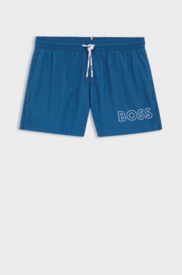 Ba&ntilde;ador con raya y contorno del logo estampado, Azul