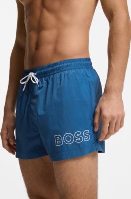 Zwemshort bedrukt met contourlogo, Blauw