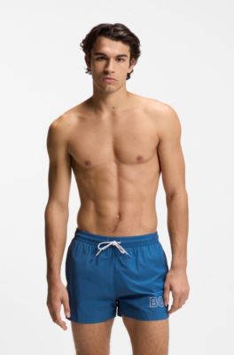 Ba&ntilde;ador con raya y contorno del logo estampado, Azul
