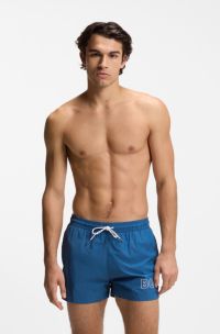 Swim shorts with outline logo print, Blue