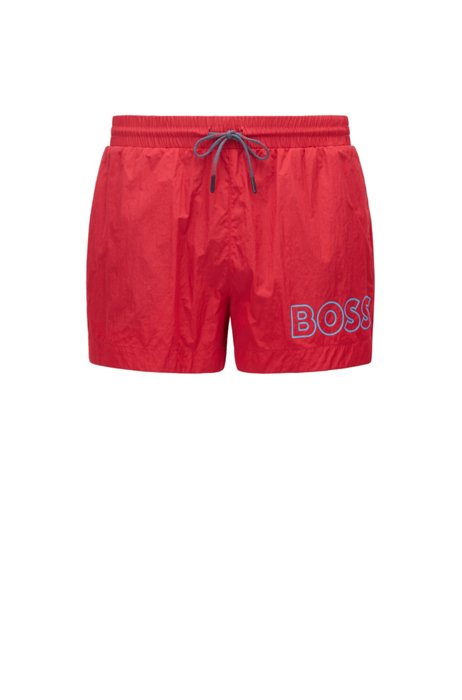 Bañador tipo shorts en tejido de secado rápido con logo en contorno, Rojo