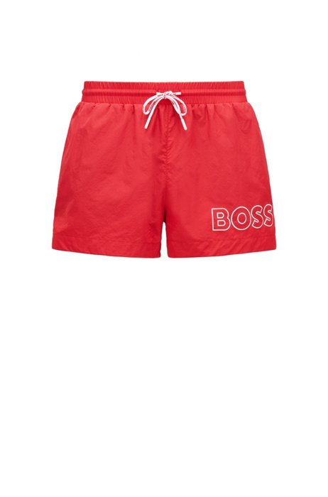 Bañador tipo shorts en tejido de secado rápido con logo en contorno, Rojo claro