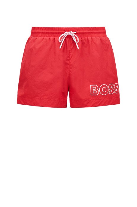 Quick-drying swim shorts with outline logo, Light Red