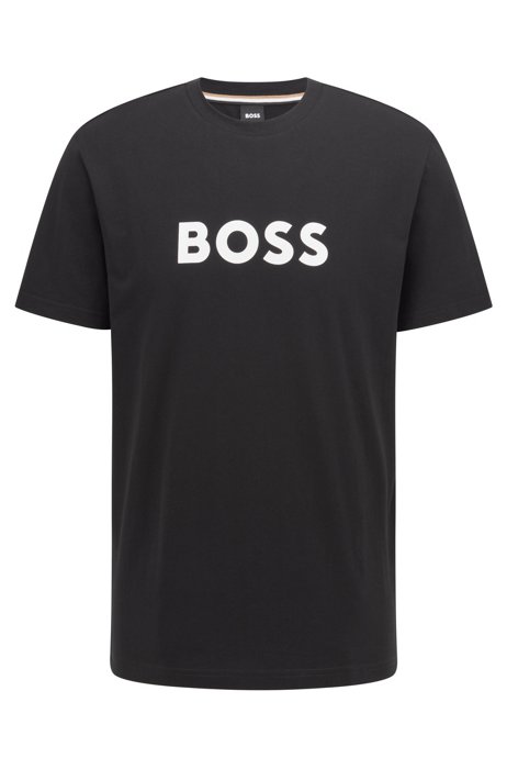 Camiseta relaxed fit en algodón con logo y protección solar UPF 50+, Negro