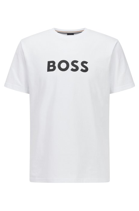 T-shirt Relaxed Fit en coton avec logo et protection anti-UV UPF 50+, Blanc