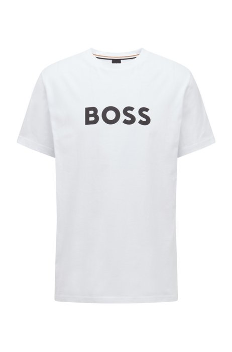T-shirt relaxed fit in cotone con logo e protezione UPF 50+, Bianco