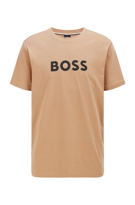 T-shirt relaxed fit in cotone con logo e protezione UPF 50+, Beige