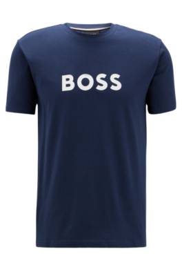 Hugo Boss Relaxed-fit Upf 50+ T-shirt In Cotton With Logo In Blue