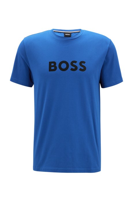 Camiseta relaxed fit en algodón con logo y protección solar UPF 50+, Azul