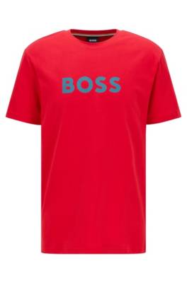 Hugo Boss 로고 디테일 코튼 릴랙스 핏 Upf 50+ 티셔츠 In Red