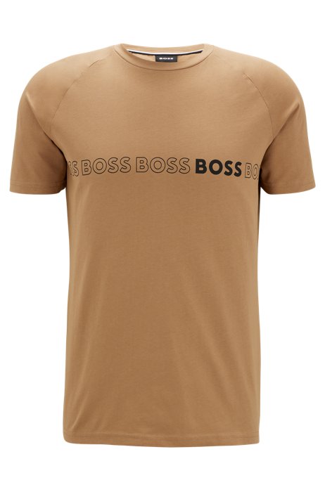 Cotton-jersey slim-fit T-shirt with UPF 50 protection, Beige