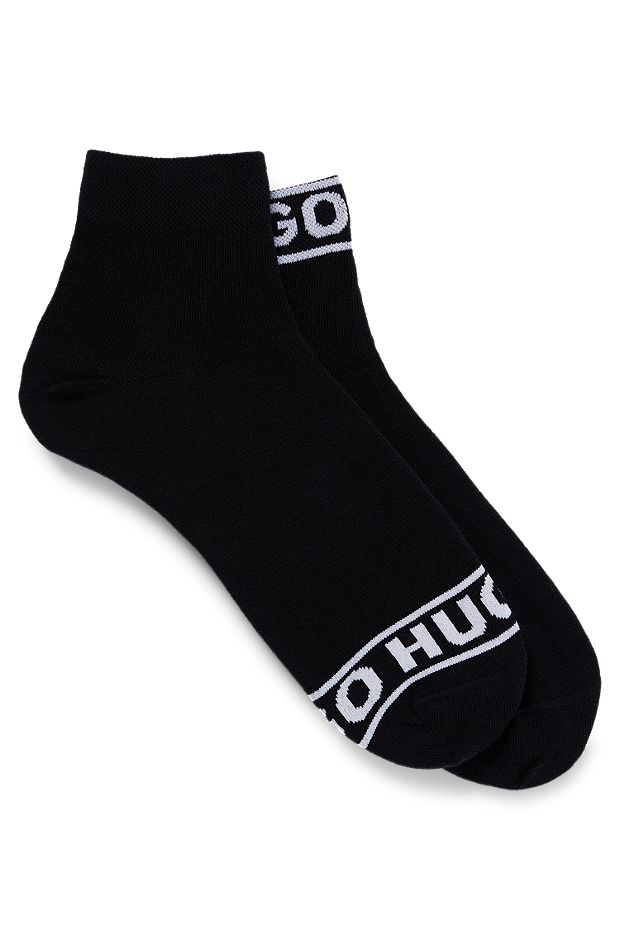 Набор из двух пар носков до середины голени с манжетами с логотипом, Черный