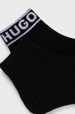 Two-pack of quarter-length socks with logo cuffs, Black
