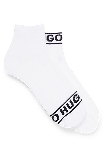 Two-pack of quarter-length socks with logo cuffs, White