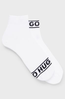Two-pack of quarter-length socks with logo cuffs, White