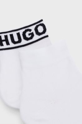 Two-pack of quarter-length socks with logo cuffs, White