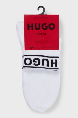 Two-pack of quarter-length socks with logo cuffs, White