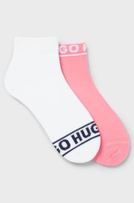 Two-pack of quarter-length socks with logo cuffs, White / Pink