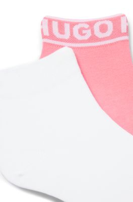 Two-pack of quarter-length socks with logo cuffs, White / Pink