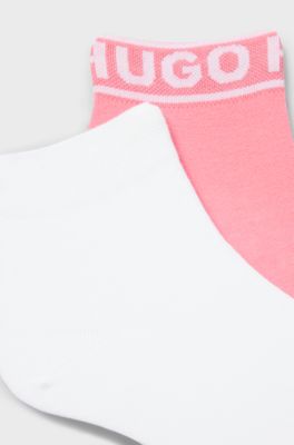 Two-pack of quarter-length socks with logo cuffs, White / Pink