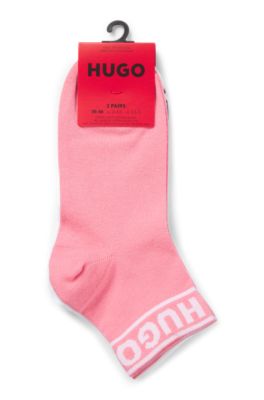 Two-pack of quarter-length socks with logo cuffs, White / Pink