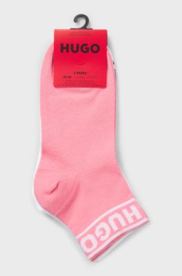 Two-pack of quarter-length socks with logo cuffs, White / Pink