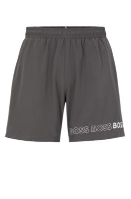 Hugo Boss Swim Shorts With Repeat Logos In Dark Grey