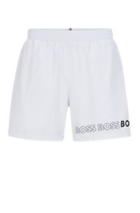Recycled-material swim shorts with repeat logos, White