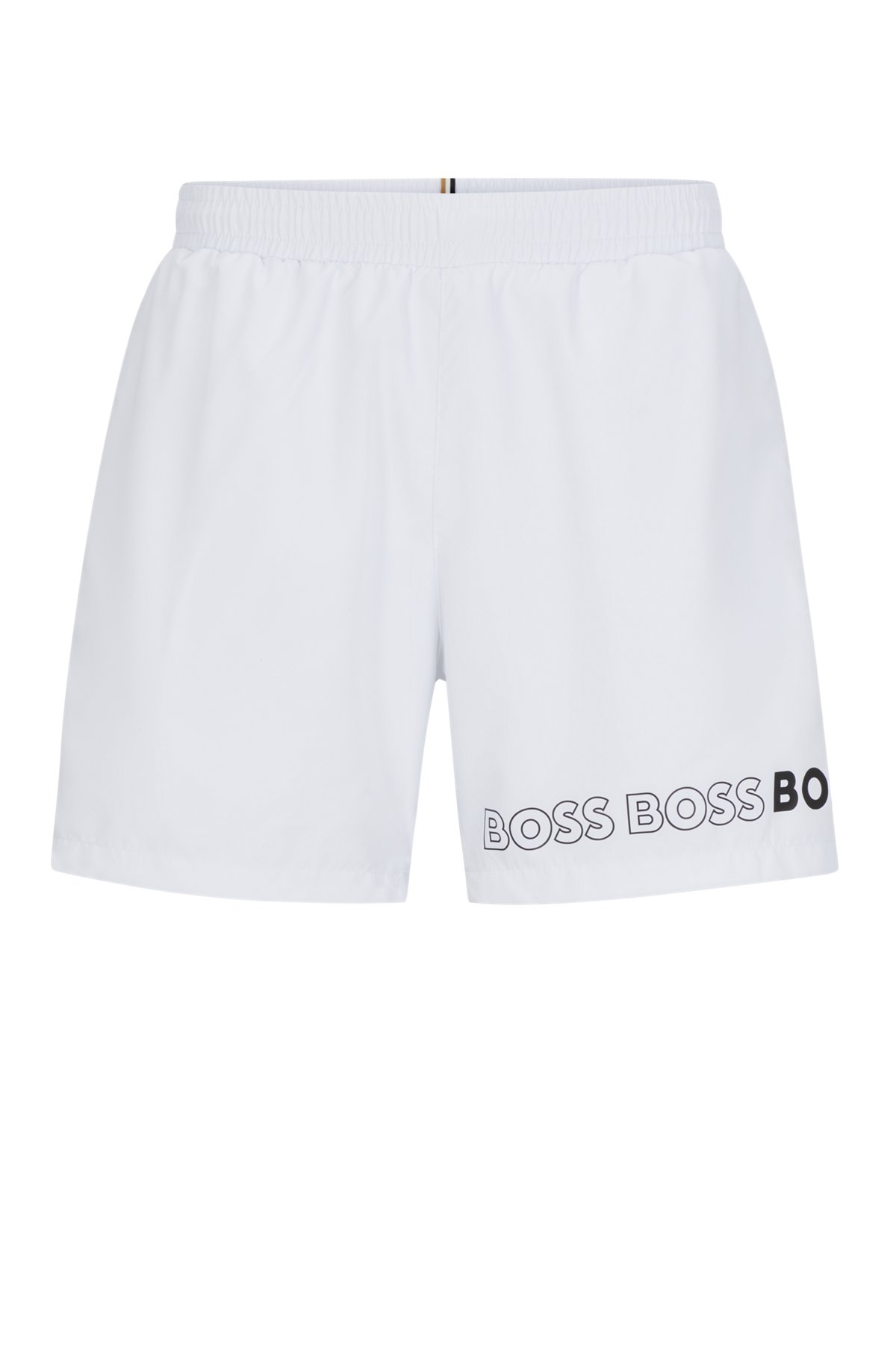 Recycled-material swim shorts with repeat logos, White