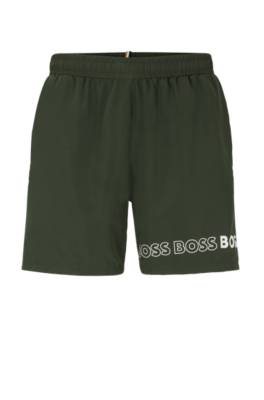 Hugo Boss Recycled-material Swim Shorts With Repeat Logos In Green