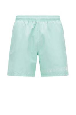 Hugo Boss Recycled-material Swim Shorts With Repeat Logos In Neutrals