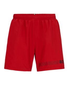 Hugo Boss Swim Shorts With Repeat Logos In Red